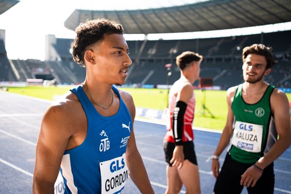 Jordan Gordon (OTB Osnabrueck) gewinnt Silber ueber 400m Huerden waehrend der deutschen Leichtathletik-Meisterschaften im Olympiastadion am 26.06.2022 in Berlin